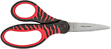 Černo-červeně zebrované nůžky Fiskars, 15 cm